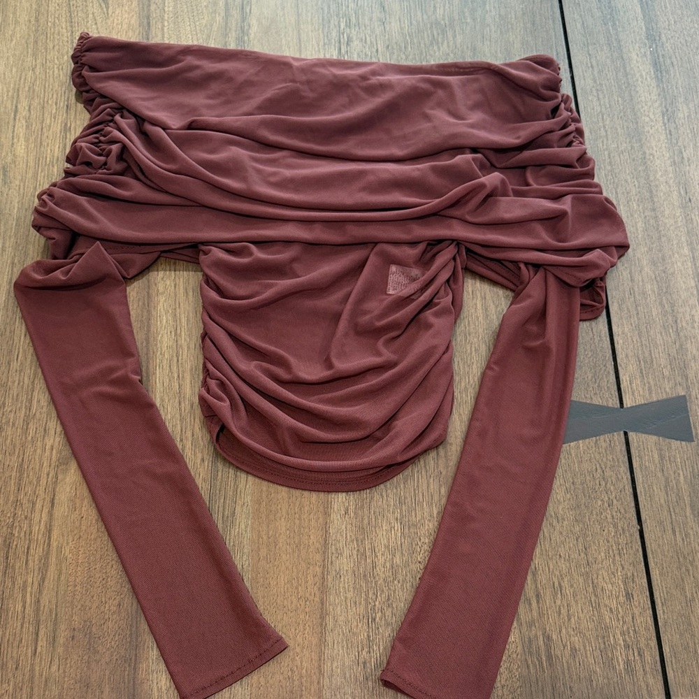 Meshki Off-Shoulder Maroon Blouse